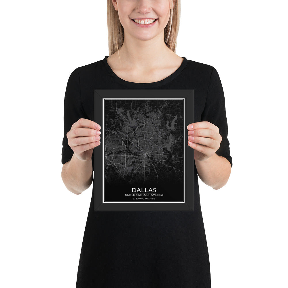 Dallas Black Framed Map