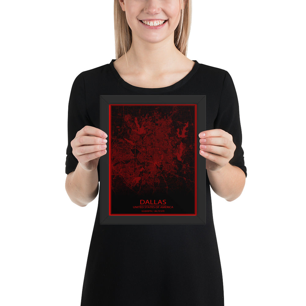 Dallas Black and Red Framed Map