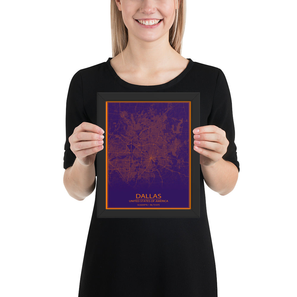 Dallas Purple and Orange Framed Map