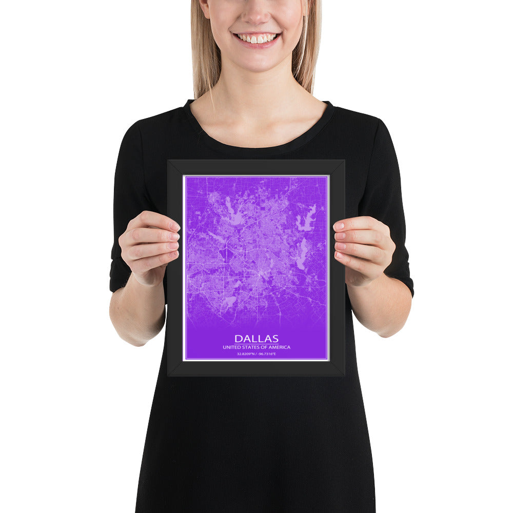 Dallas Purple and White Framed Map