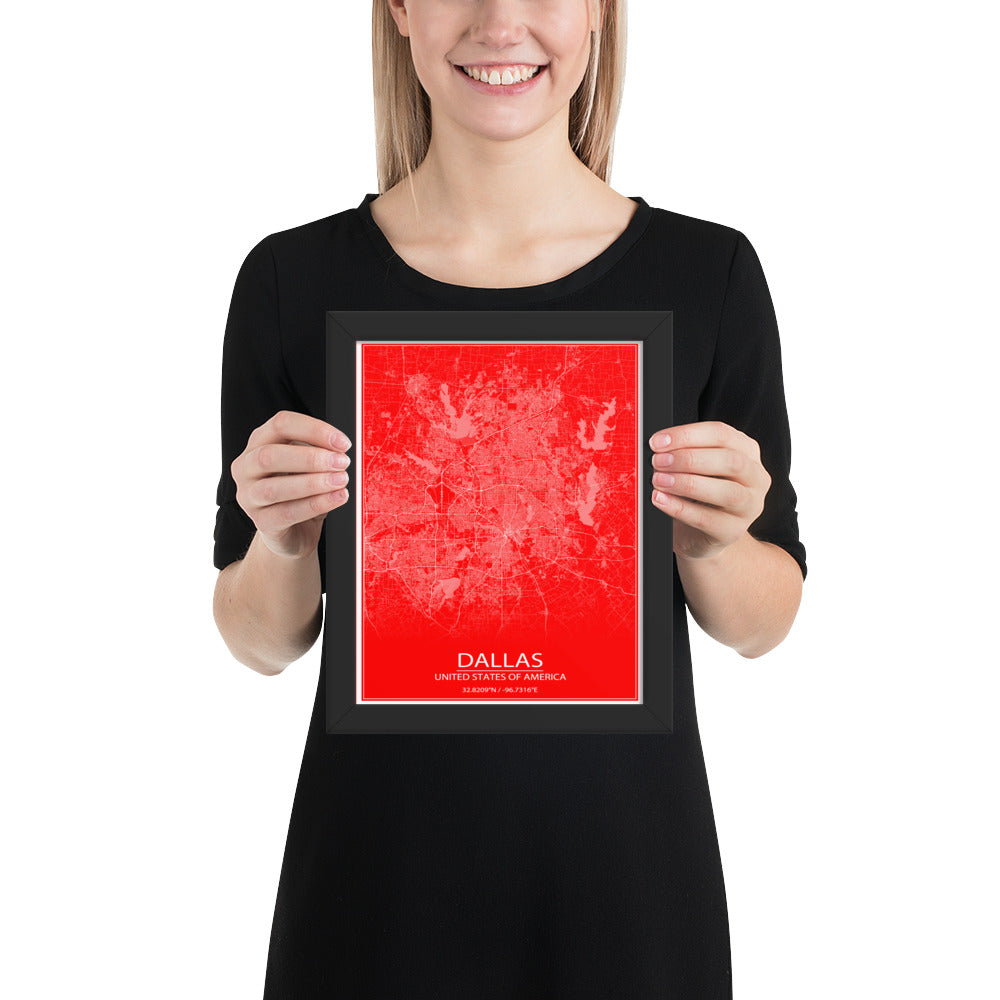 Dallas Red and White Framed Map