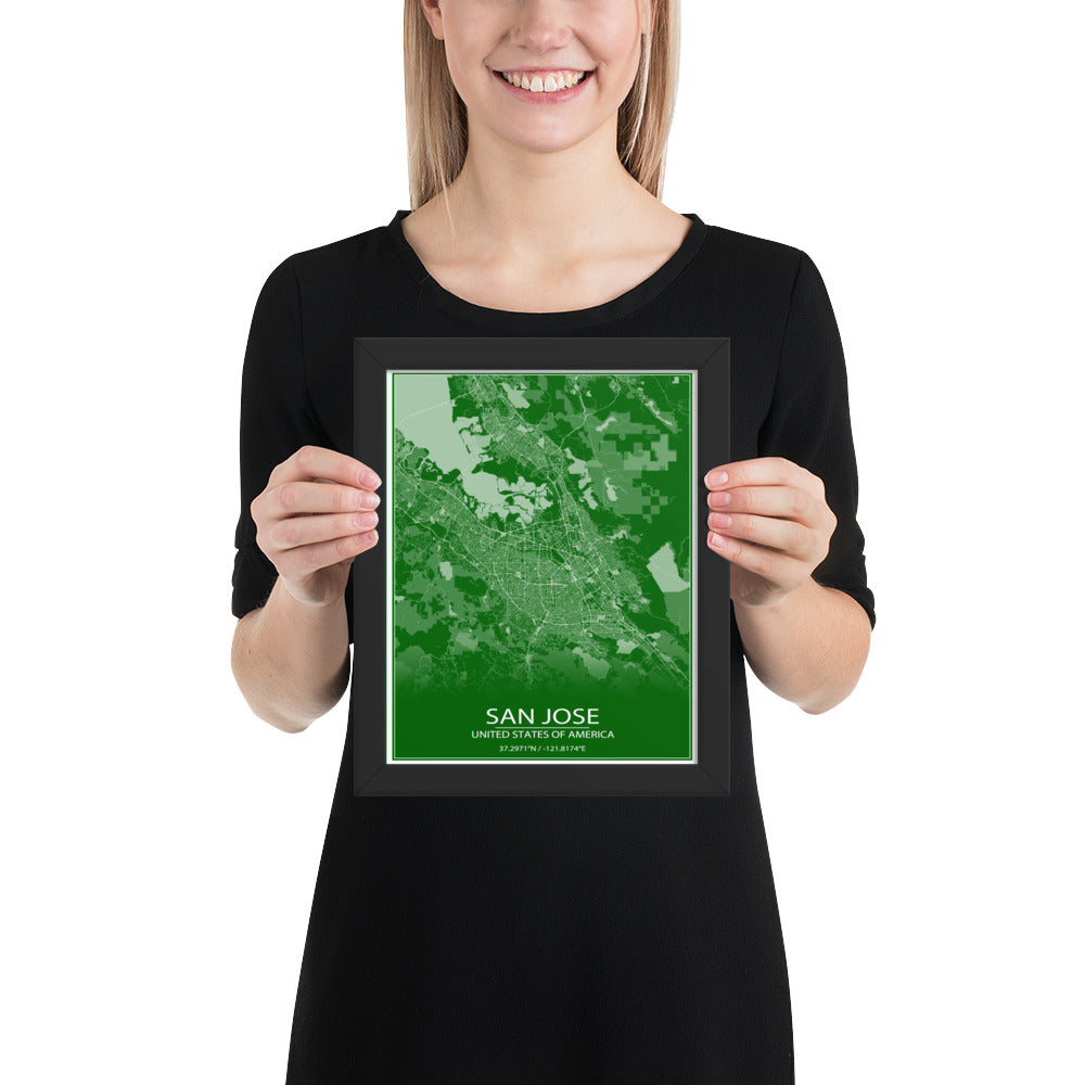 San Jose Green and White Framed Map