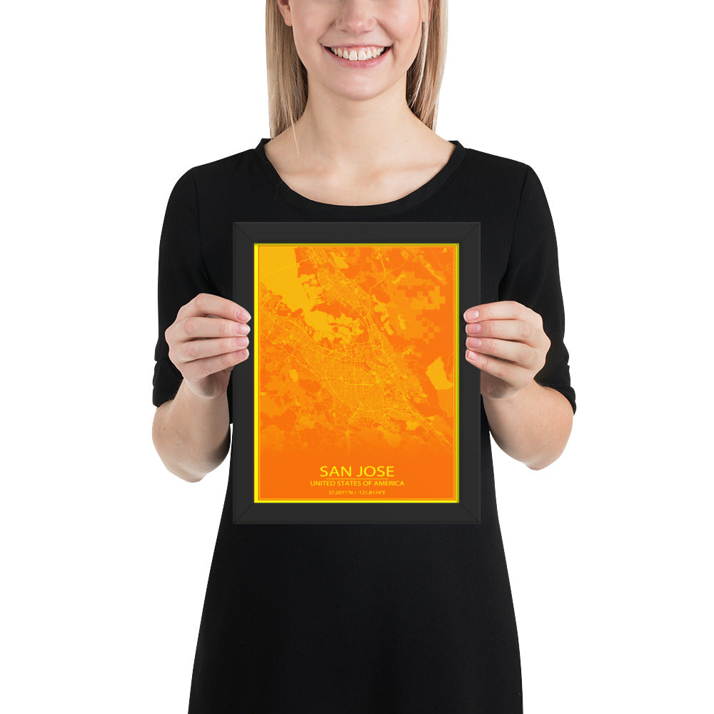 San Jose Orange and Yellow Framed Map