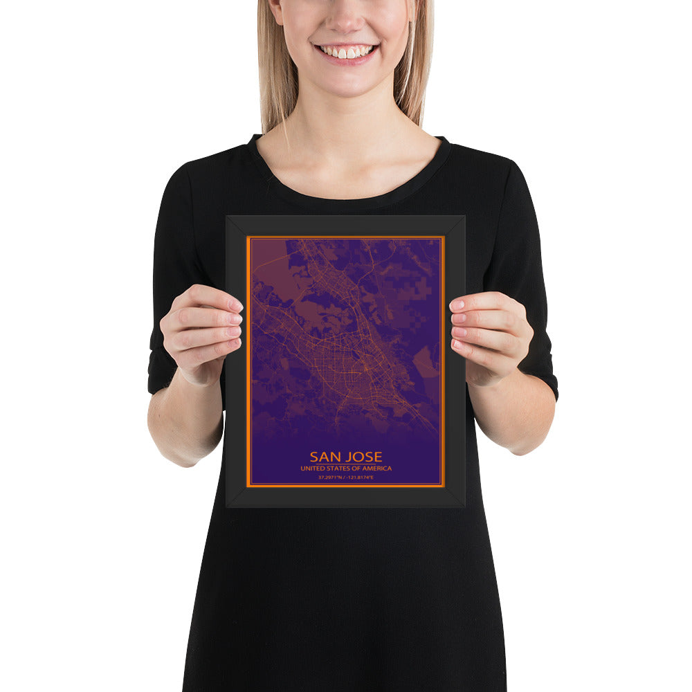 San Jose Purple and Orange Framed Map