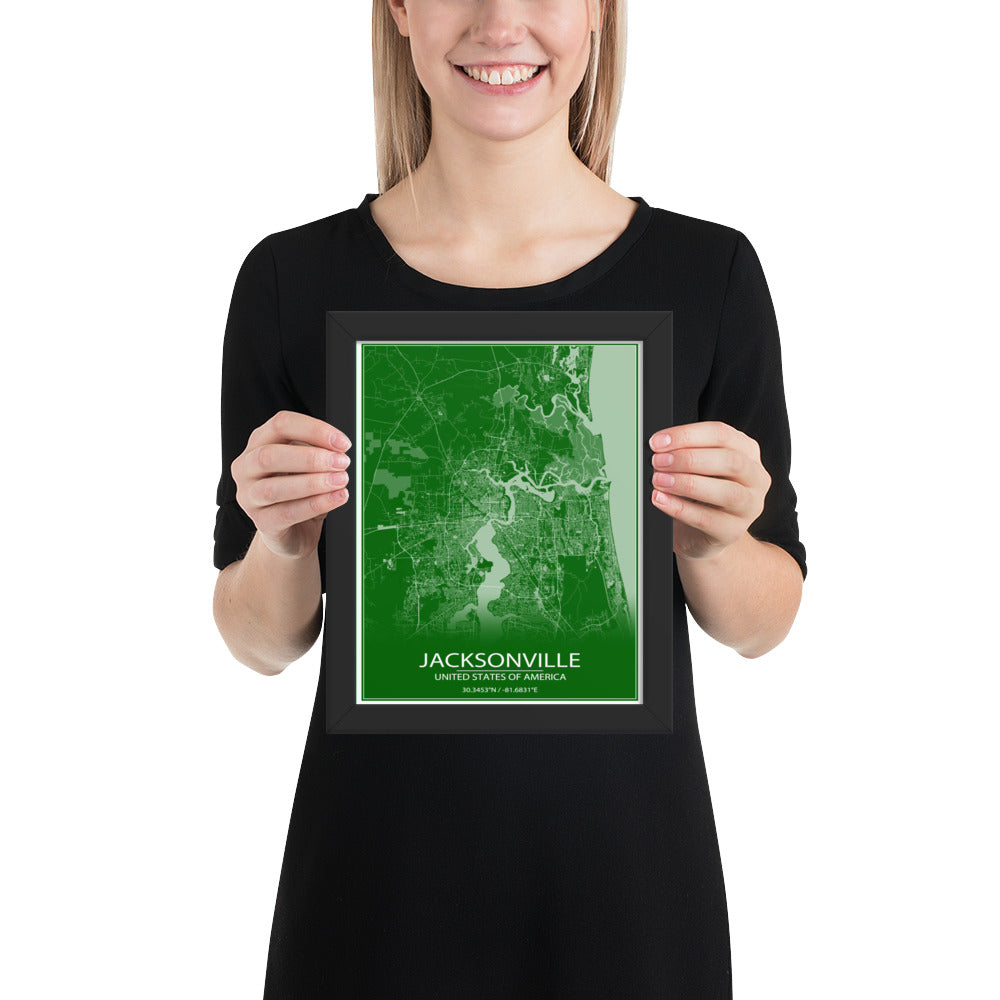 Jacksonville Green and White Framed Map