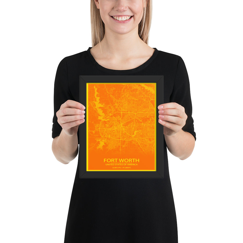 Fort Worth Orange and Yellow Framed Map