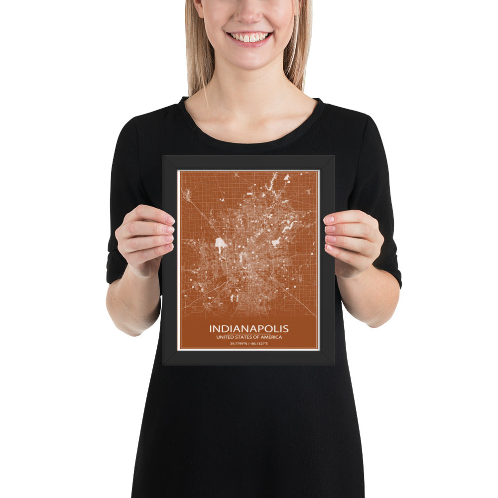 Indianapolis Brown and White Framed Map