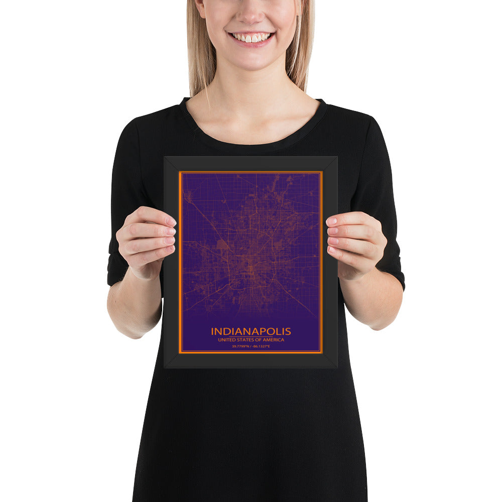 Indianapolis Purple and Orange Framed Map