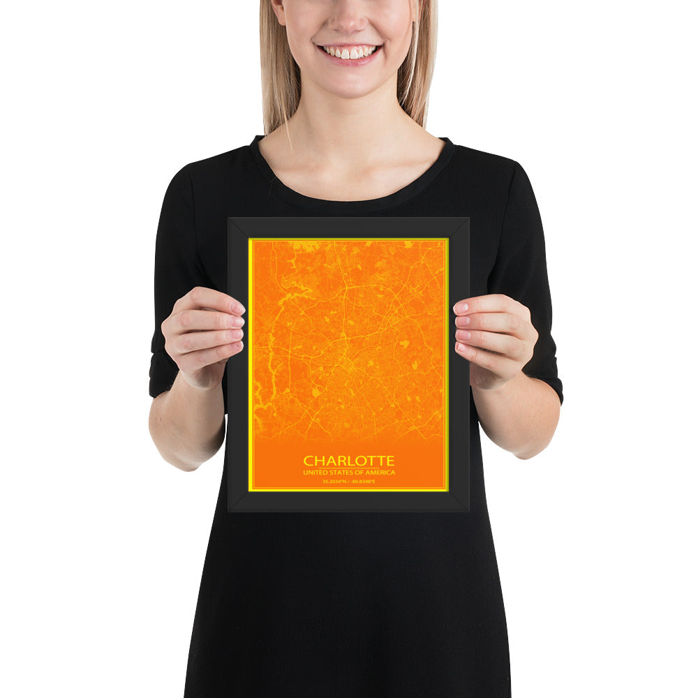 Charlotte Orange and Yellow Framed Map