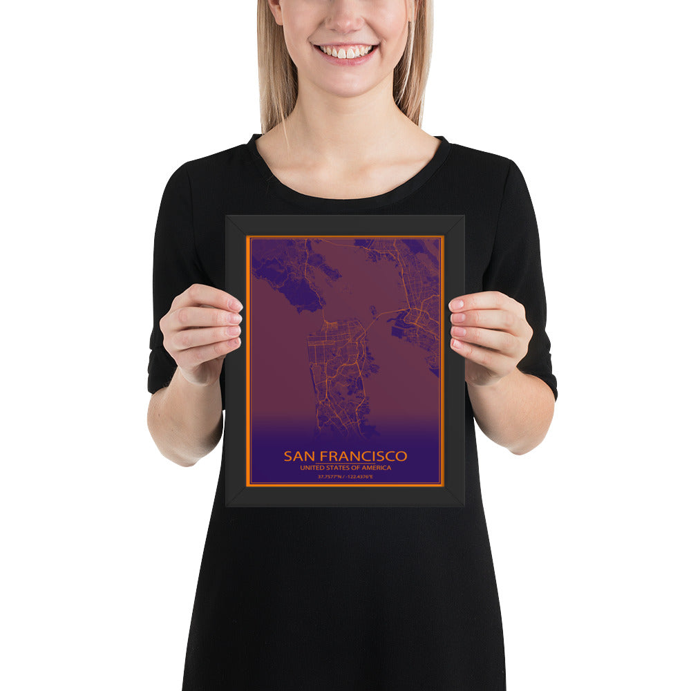 San Francisco Purple and Orange Framed Map