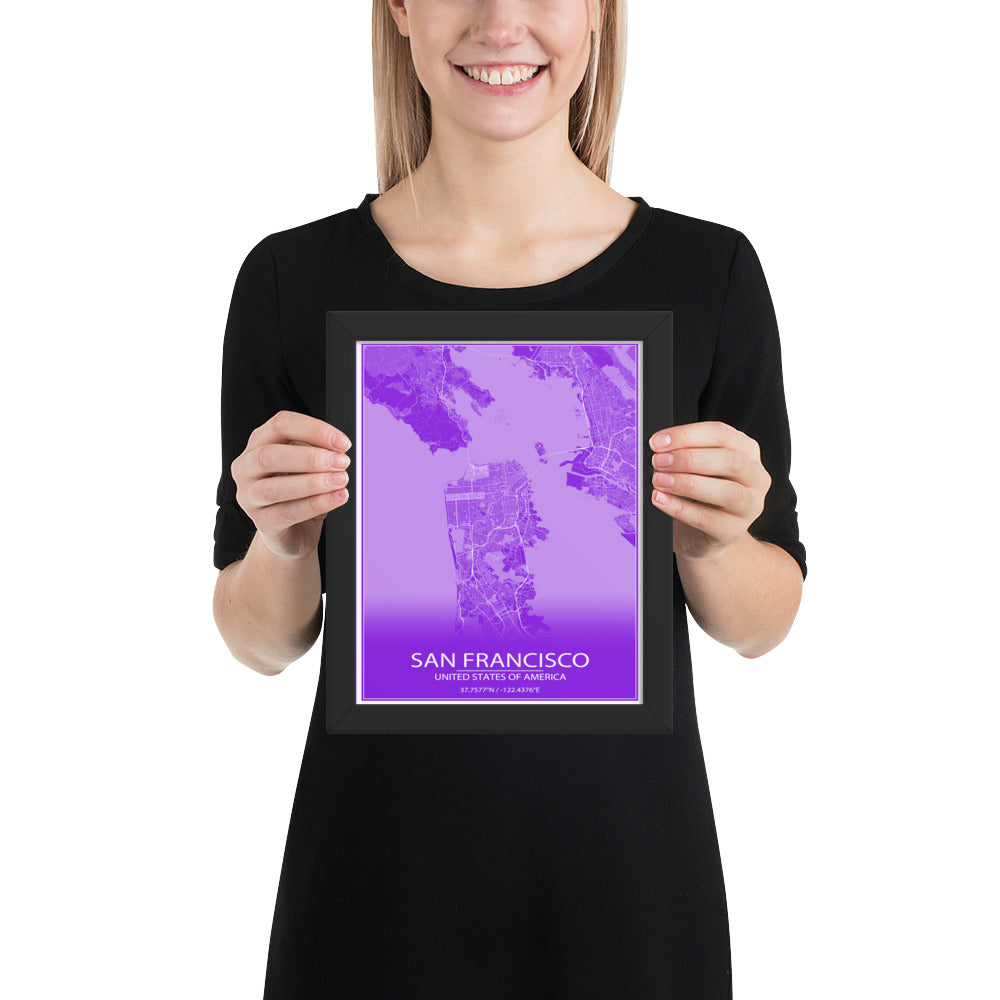 San Francisco Purple and White Framed Map