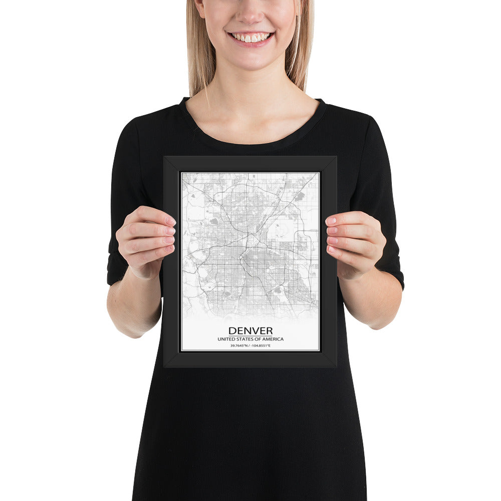 Denver White Framed Map