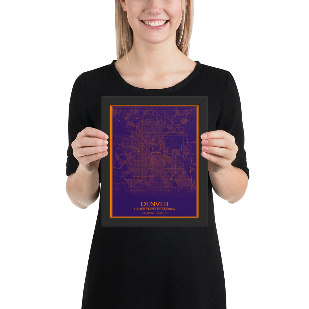 Denver Purple and Orange Framed Map