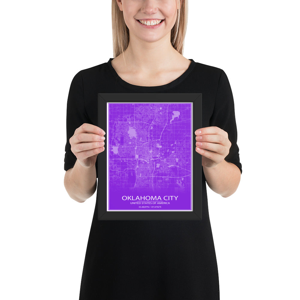 Oklahoma City Purple and White Framed Map