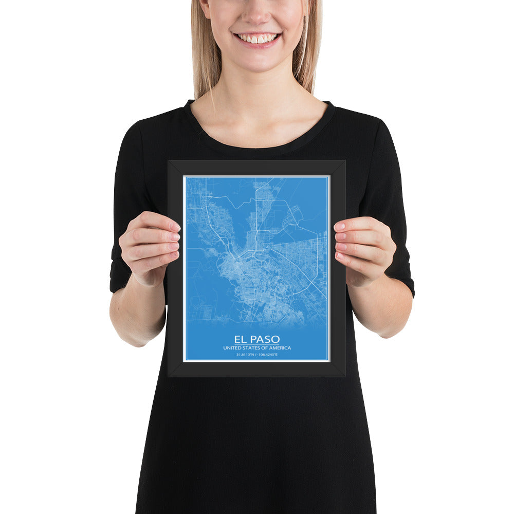 El Paso Blue and White Framed Map