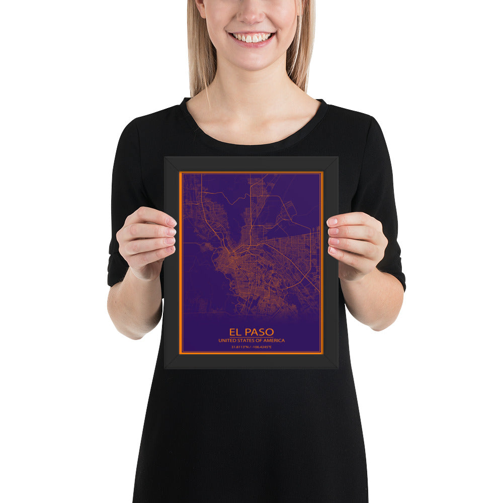 El Paso Purple and Orange Framed Map