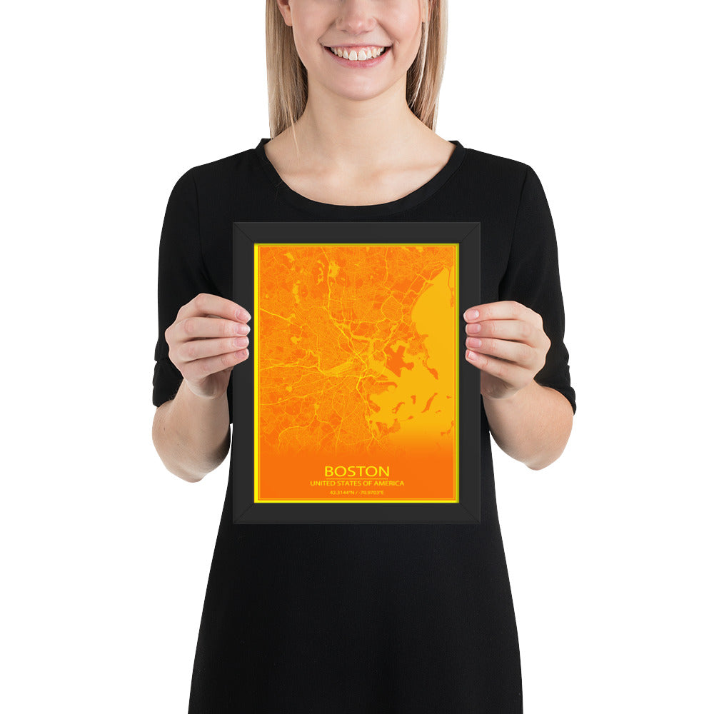 Boston Orange and Yellow Framed Map