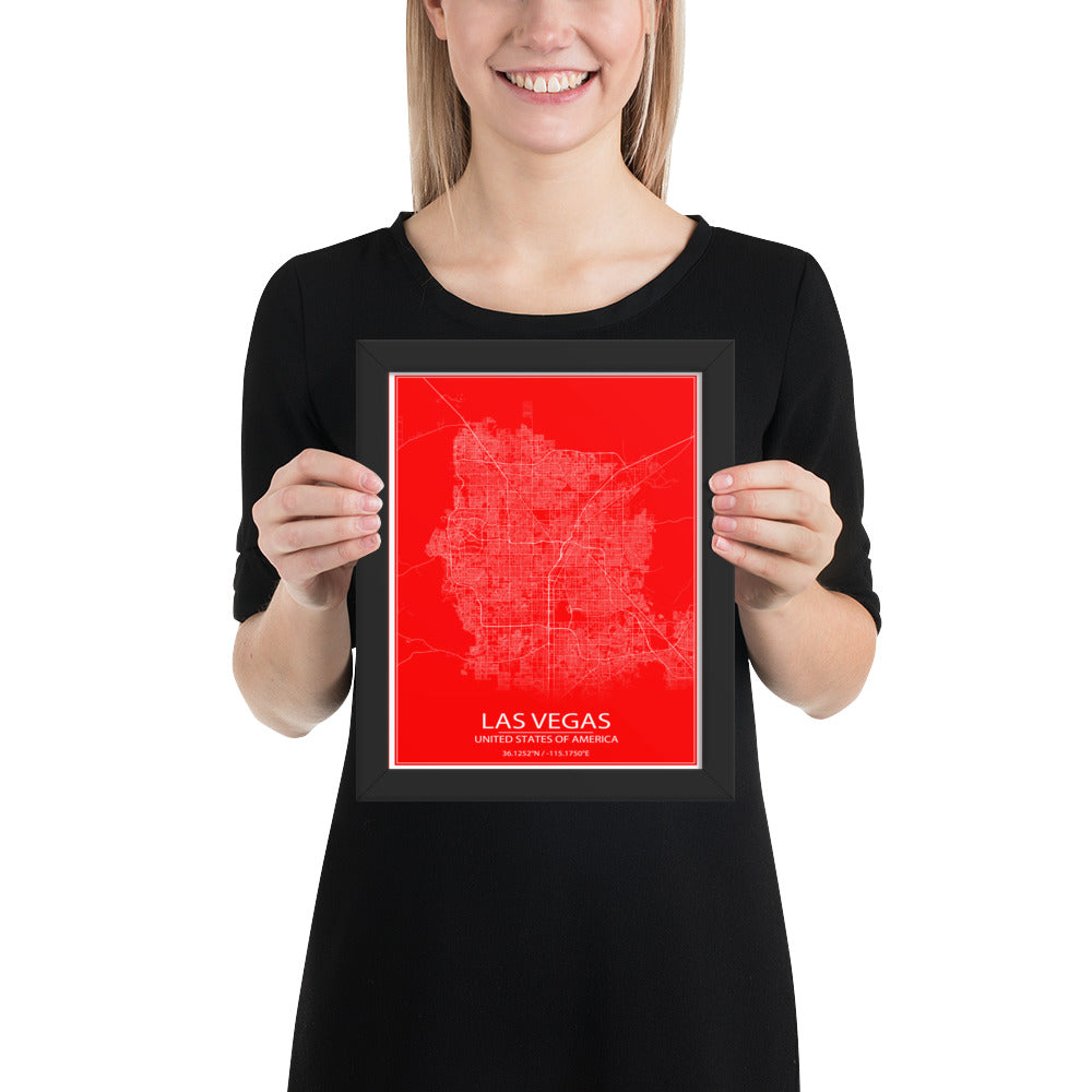 Las Vegas Red and White Framed Map