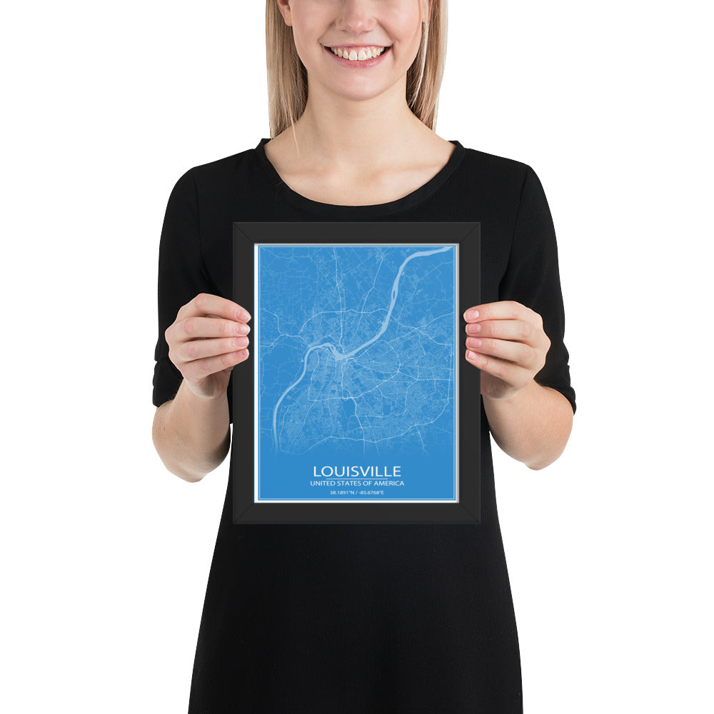 Louisville Blue and White Framed Map