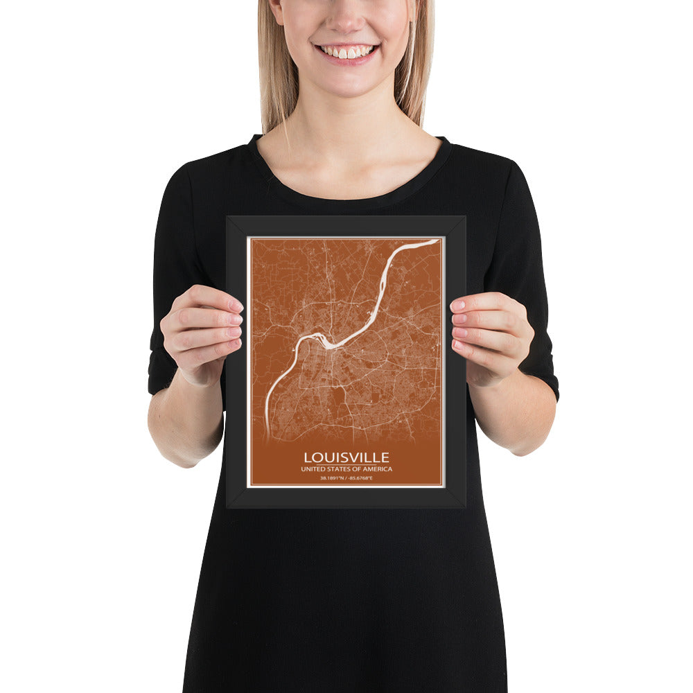 Louisville Brown and White Framed Map