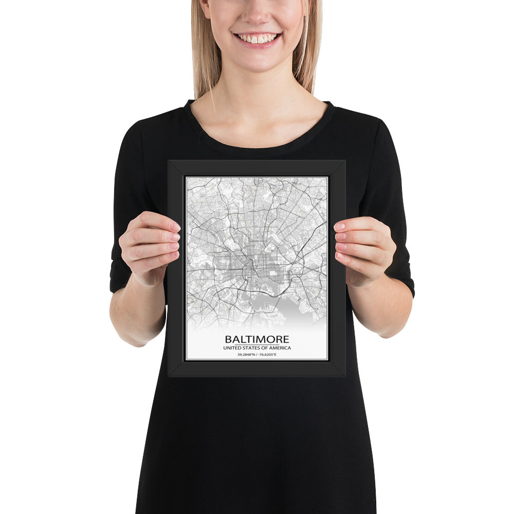 Baltimore White Framed Map