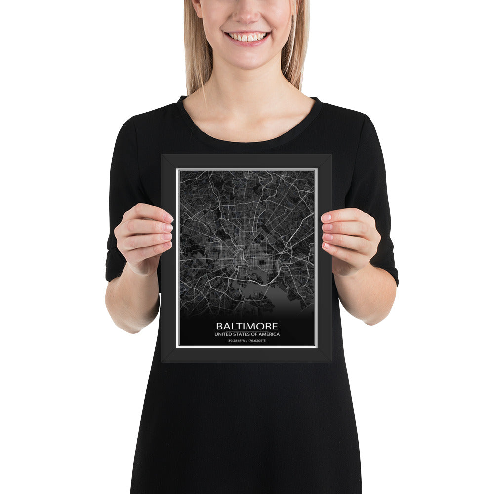 Baltimore Black Framed Map