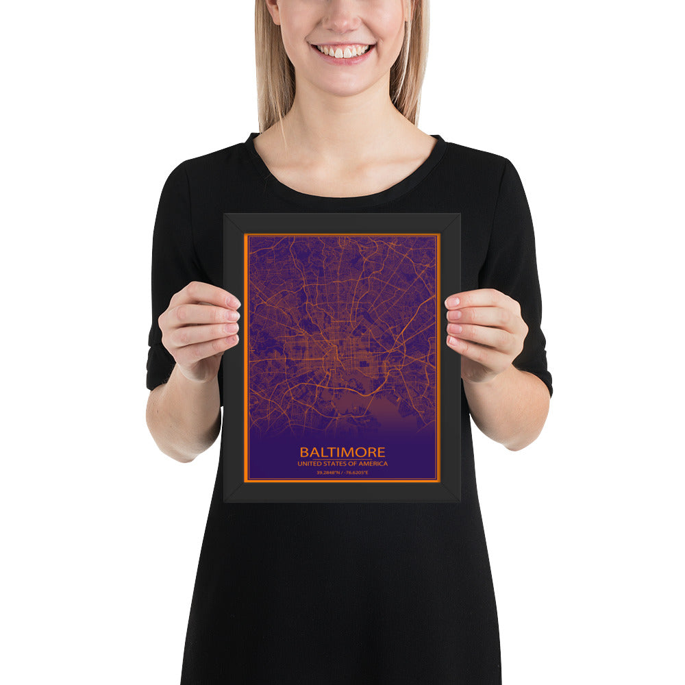 Baltimore Purple and Orange Framed Map