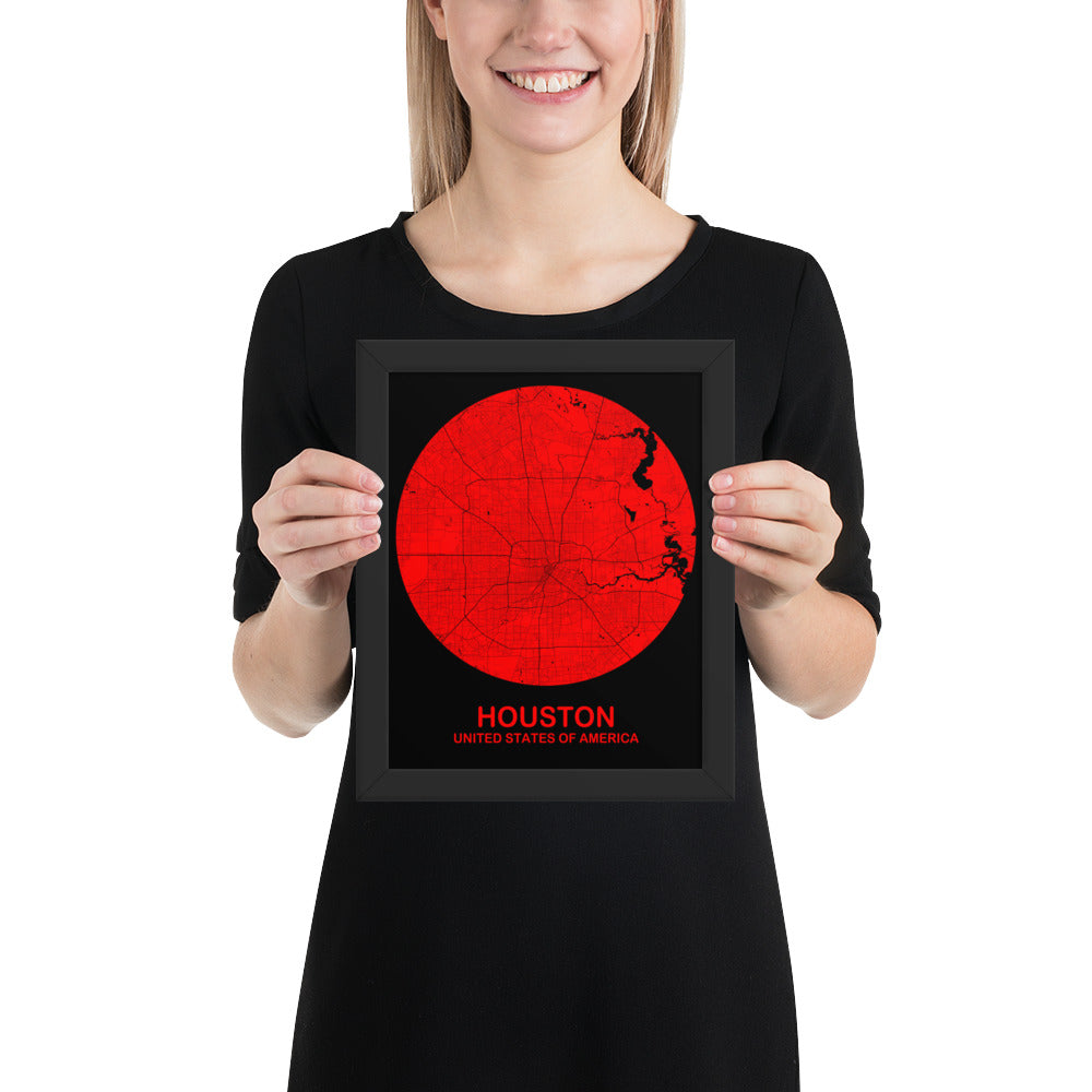 Houston Circular Red Framed Map