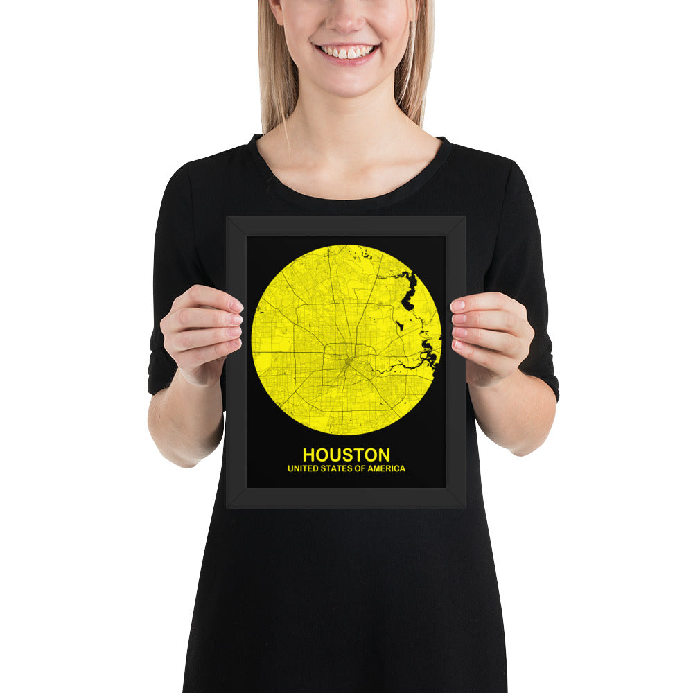 Houston Circular Yellow Framed Map