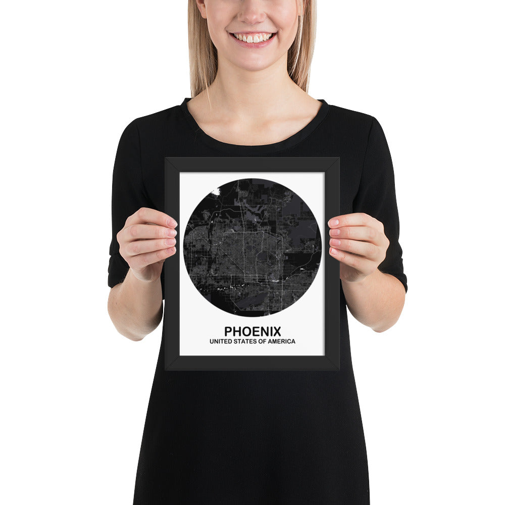 Phoenix Circular Black Framed Map