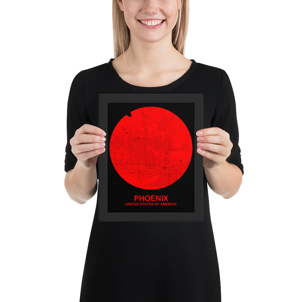 Phoenix Circular Red Framed Map