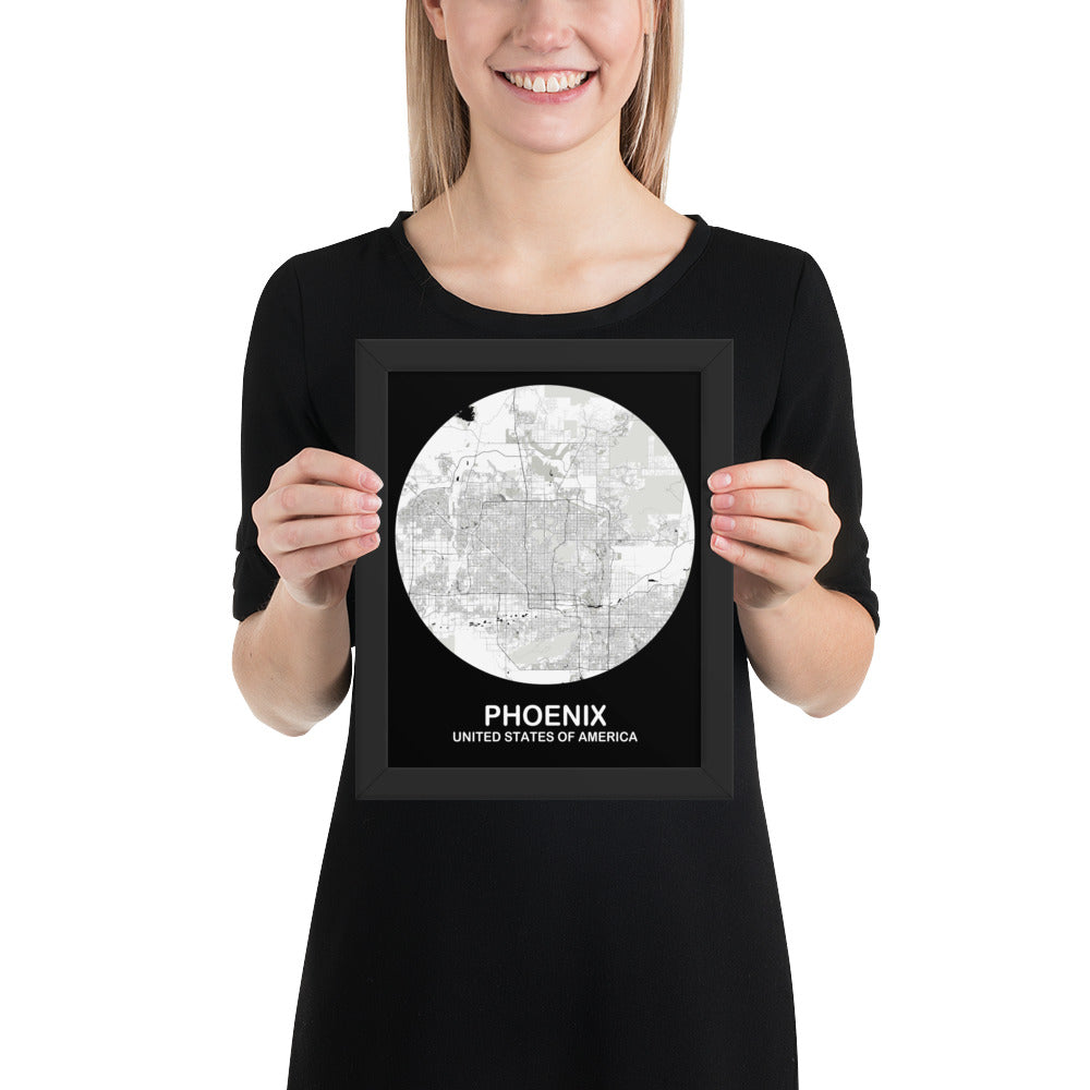 Phoenix Circular White Framed Map