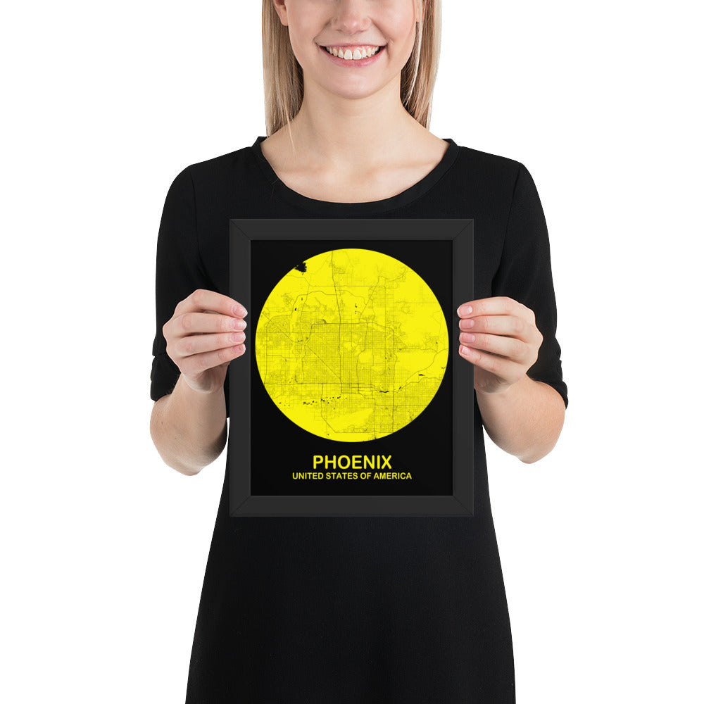 Phoenix Circular Yellow Framed Map