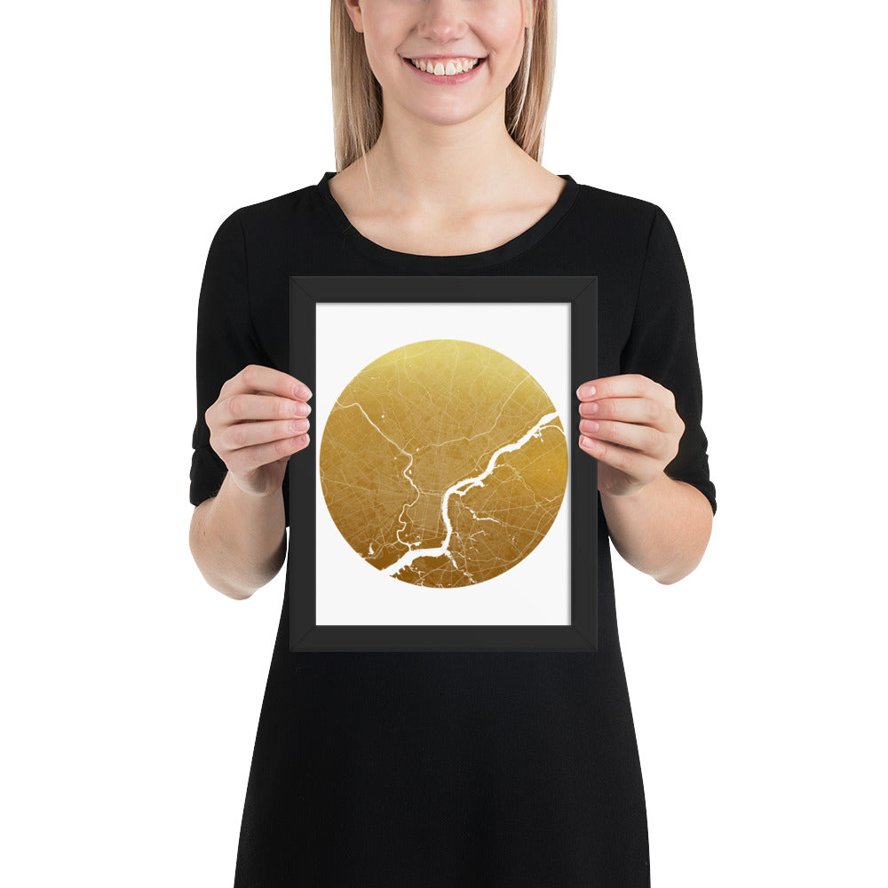 Philadelphia Gold on White Framed Map