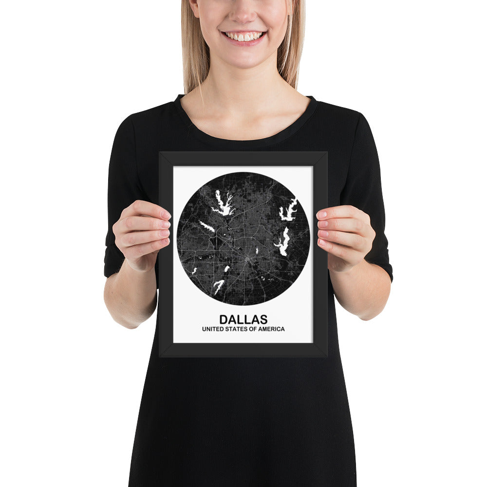 Dallas Circular Black Framed Map