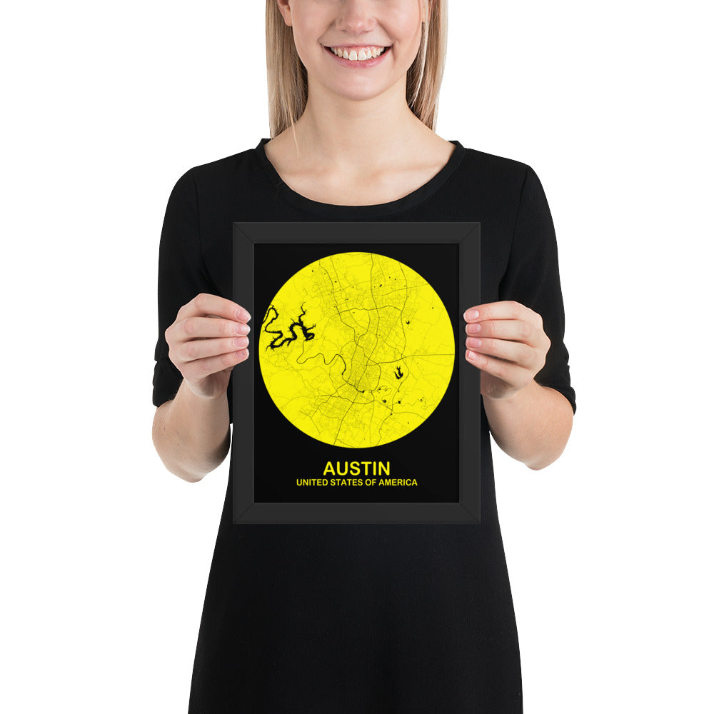 Austin Circular Yellow Framed Map