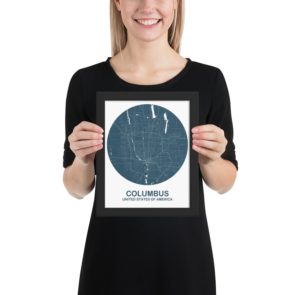 Columbus Circular Blue Framed Map