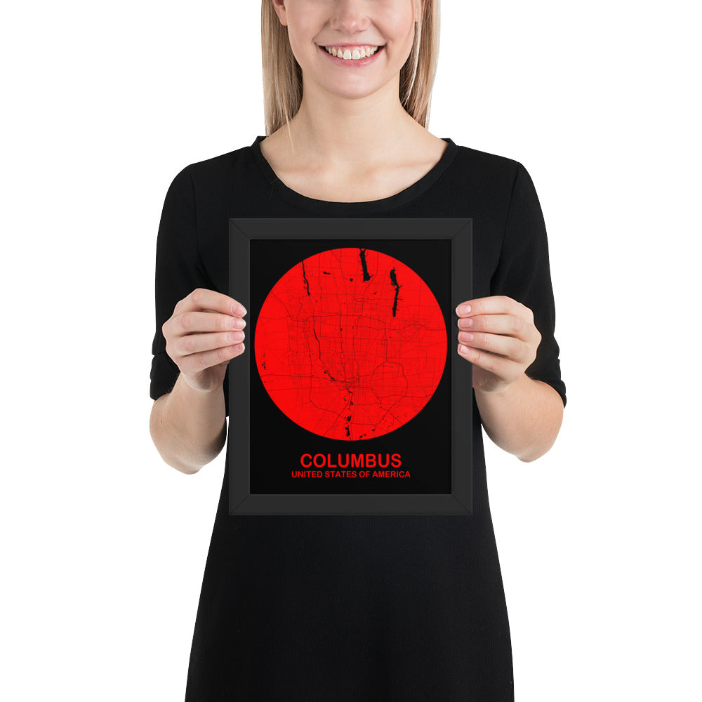 Columbus Circular Red Framed Map