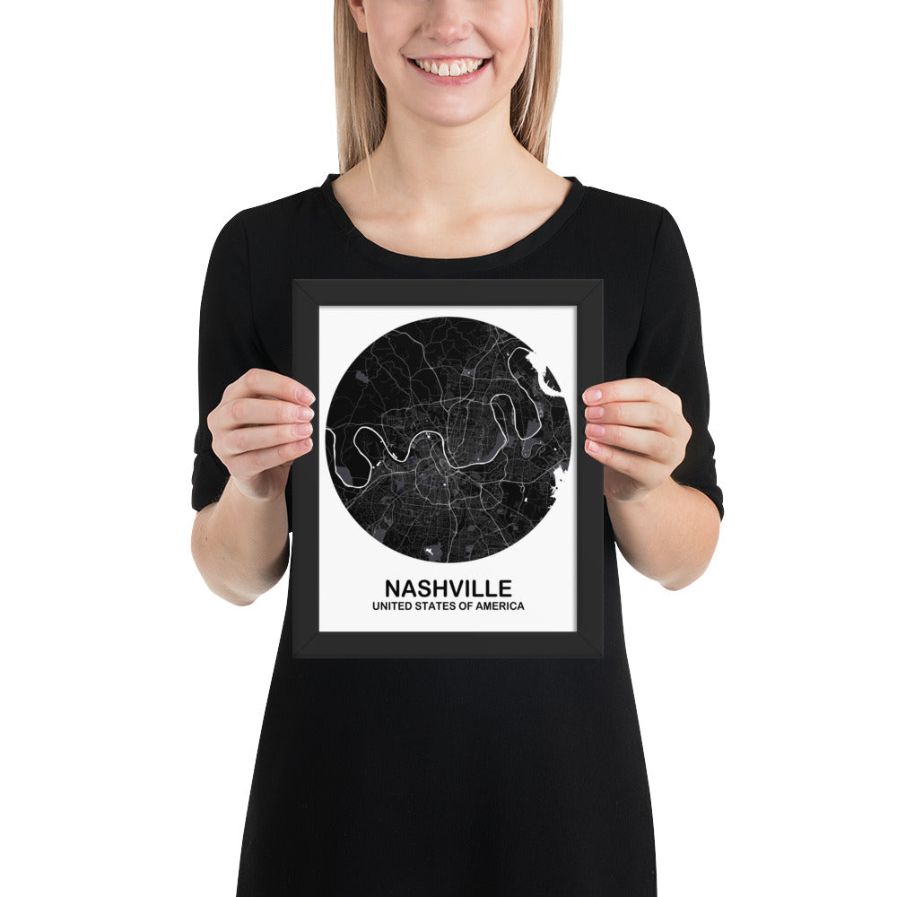 Nashville Circular Black Framed Map