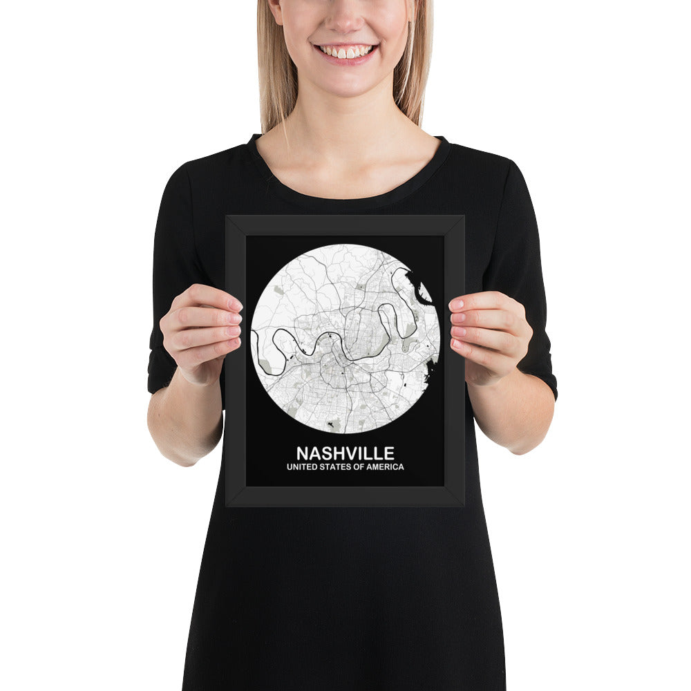 Nashville Circular White Framed Map