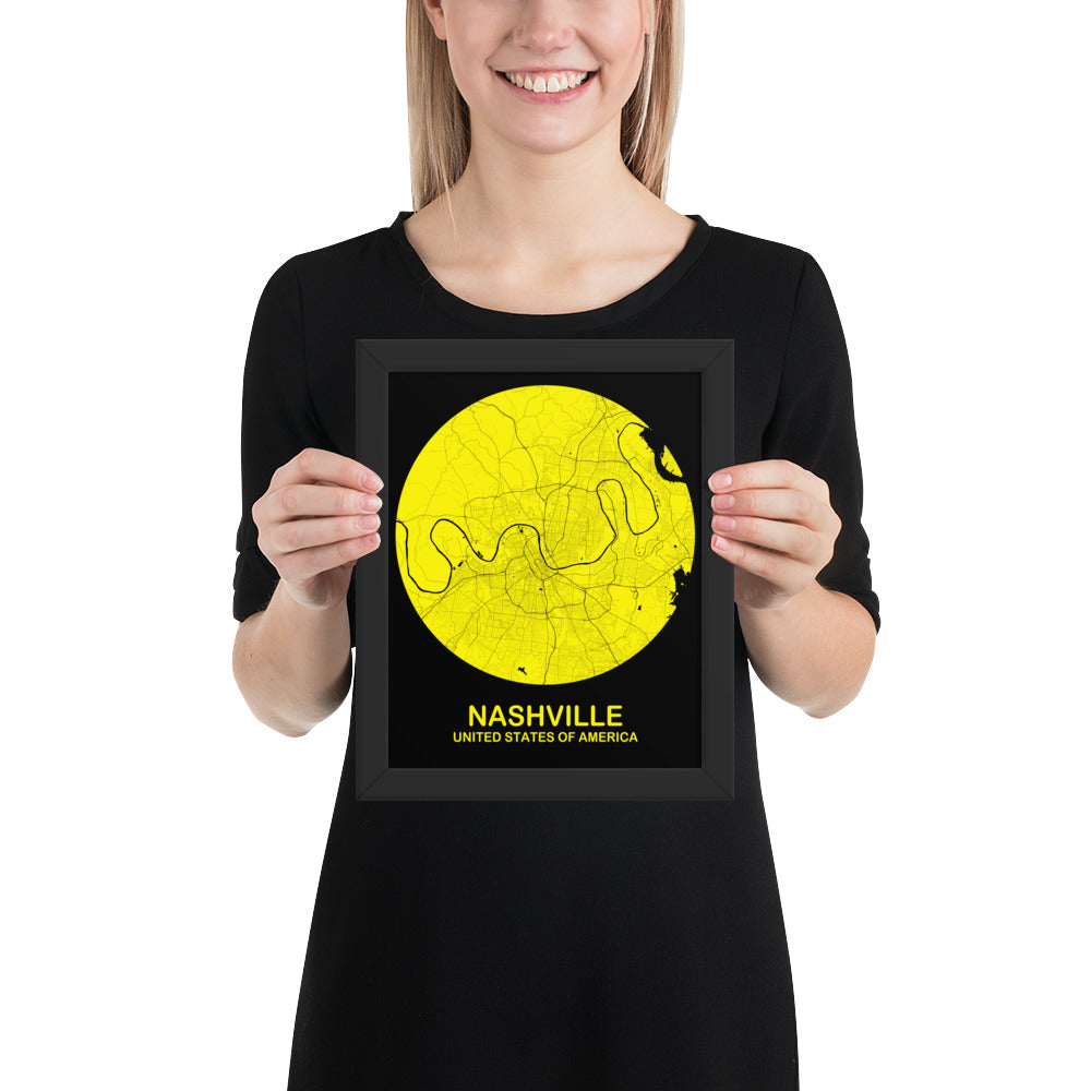 Nashville Circular Yellow Framed Map