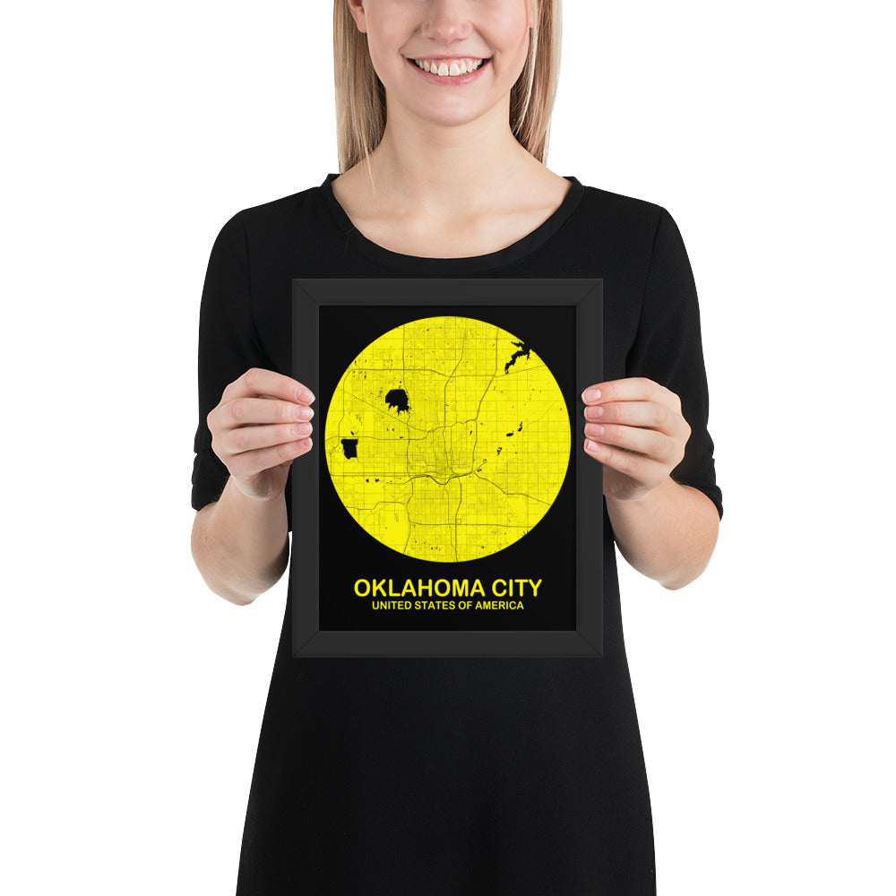 Oklahoma City Circular Yellow Framed Map