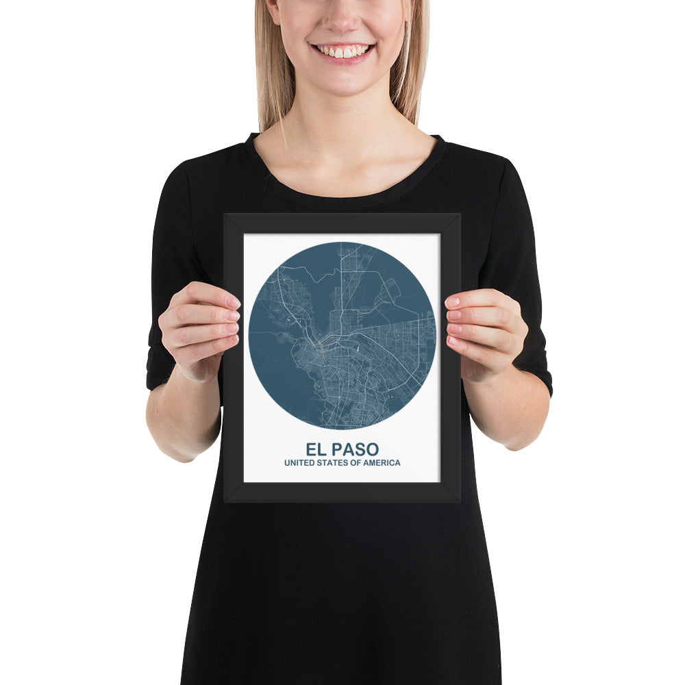 El Paso Circular Blue Framed Map