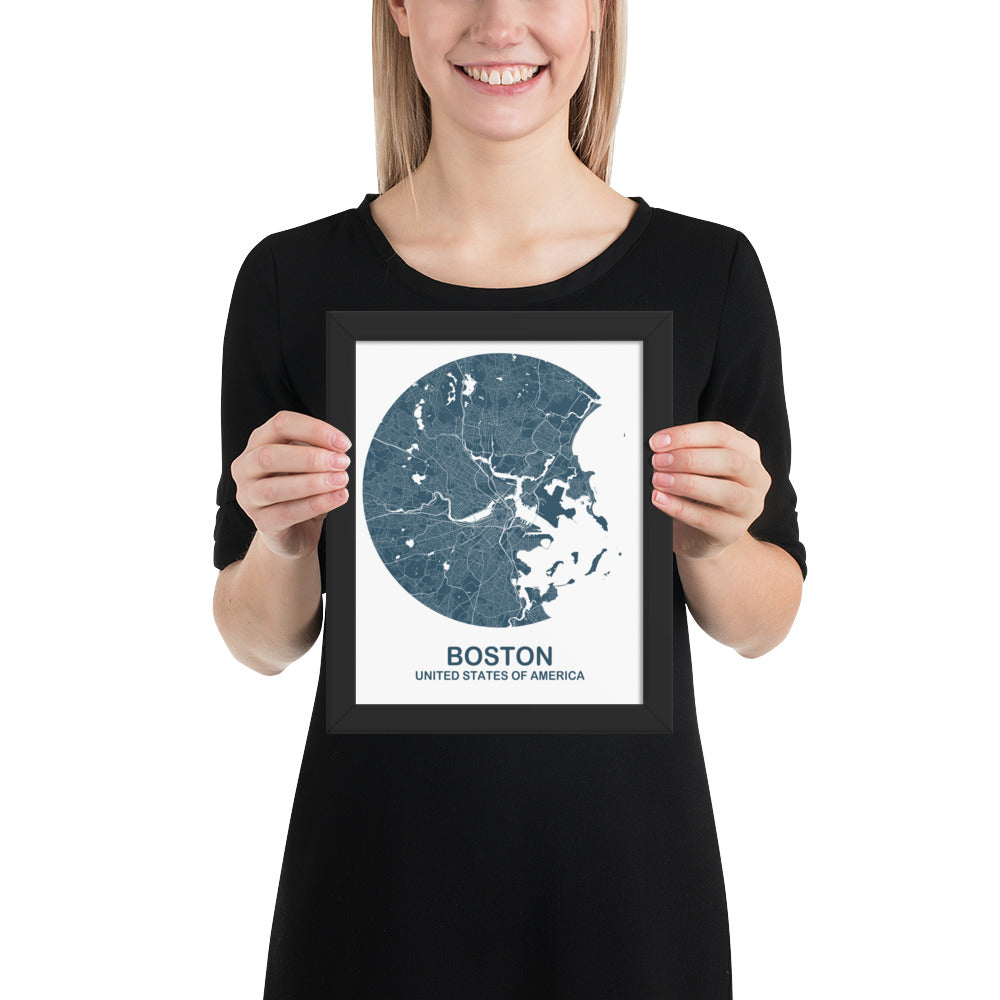 Boston Circular Blue Framed Map