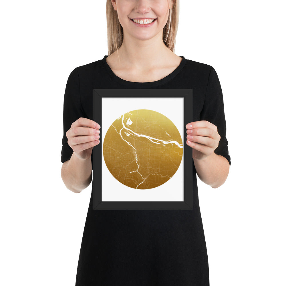 Portland Gold on White Framed Map