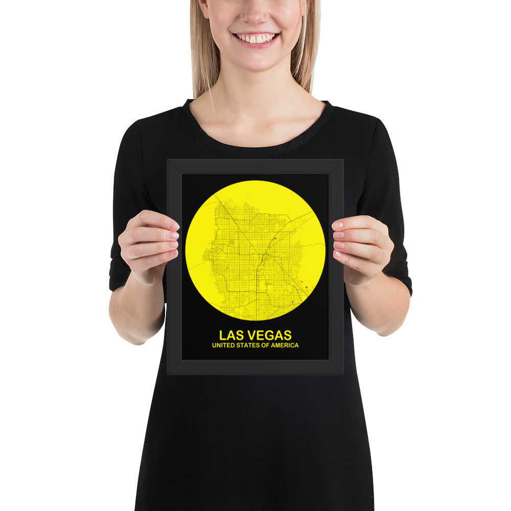 Las Vegas Circular Yellow Framed Map