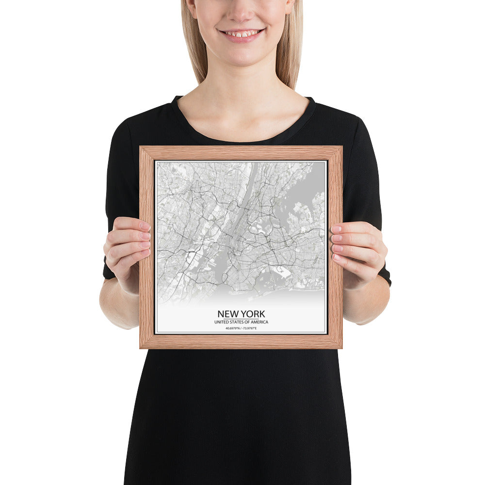 New York White Framed Map