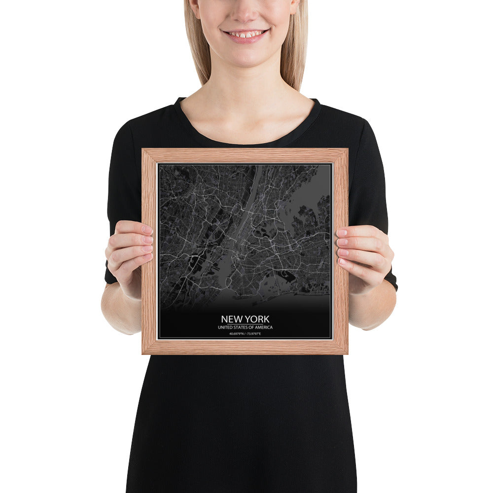 New York Black Framed Map