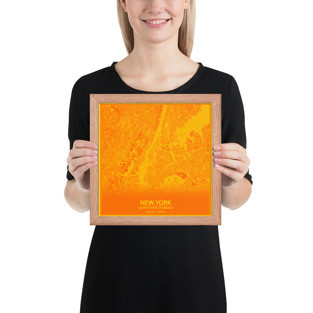 New York Orange and Yellow Framed Map