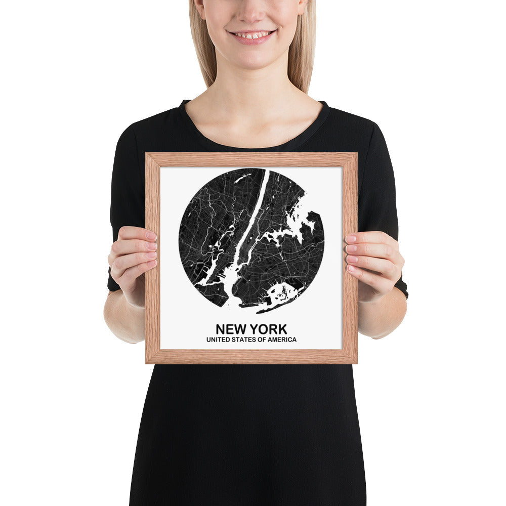 New York Circular Black Framed Map